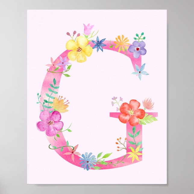 Watercolor Floral Letter G Poster (Front)