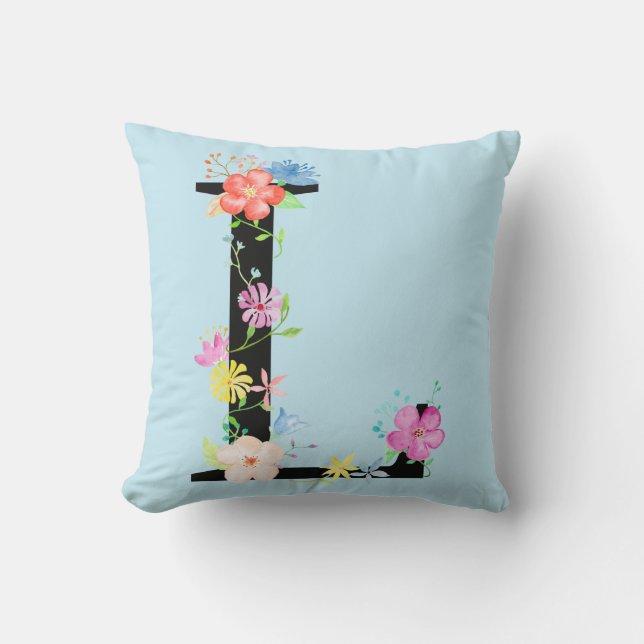 Watercolor Floral letter L Cushion (Front)