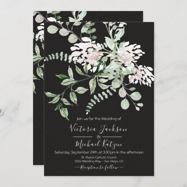 Watercolor Floral Light & Airy Wedding Invitation (Front/Back)