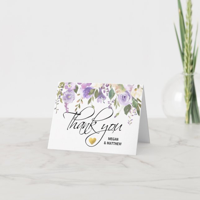 Watercolor Floral Lilac WEDDING Thank You PHOTO Card (Front)