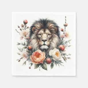 Watercolor Floral Lion Napkin