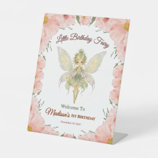 Watercolor Floral Little Fairy Birthday  Pedestal Sign