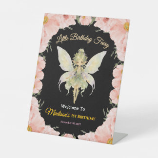 Watercolor Floral Little Fairy Birthday  Pedestal Sign