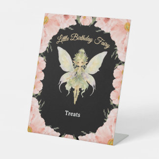 Watercolor Floral Little Fairy Birthday Treats Pedestal Sign