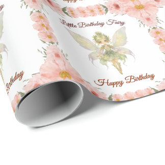 Watercolor Floral Little Fairy Birthday  Wrapping Paper