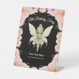 Watercolor Floral Little Fairy Birthday Your Text  Pedestal Sign