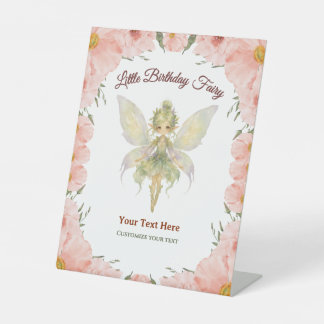 Watercolor Floral Little Fairy Birthday Your Text  Pedestal Sign