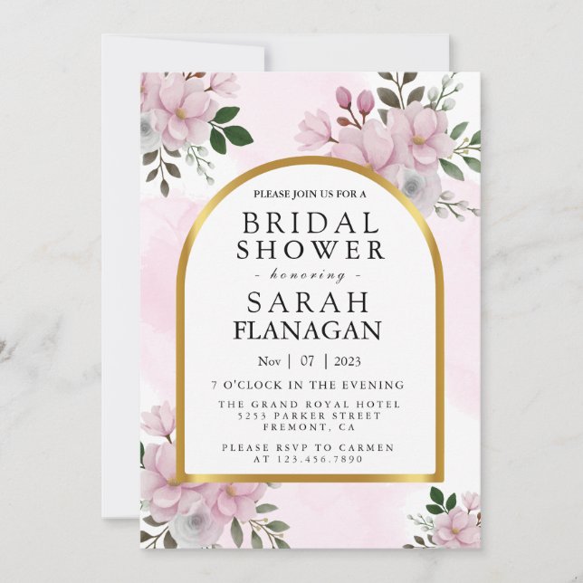 Watercolor Floral Magnolia Arch Bridal shower  Invitation (Front)