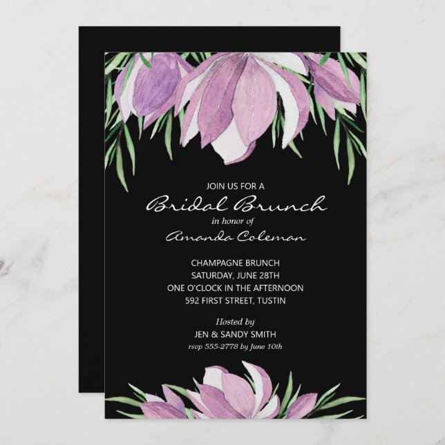 Watercolor Floral Magnolia Bridal Shower Invites (Front/Back)