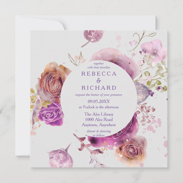 Watercolor Floral Majesty Wedding Invitation (Front)