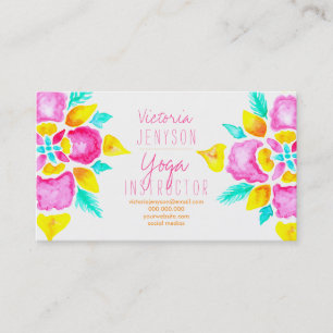 Watercolor floral mandala yoga instructor business card