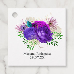 Watercolor Floral Mardi Gras Quinceañera Favour Tags