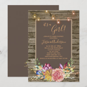 Watercolor Floral Mason Jar Light Baby Shower Invitation