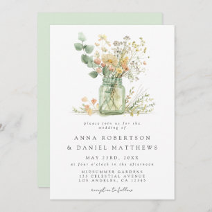 Watercolor Floral Mason Jar Wedding Invitation