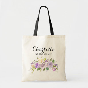 Watercolor Floral Mauve Bridesmaid Wedding Gift Tote Bag