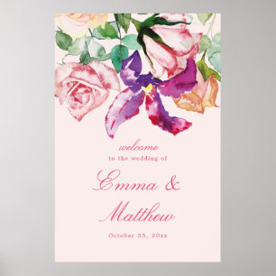 Watercolor Floral Maximalism Wedding Welcome Poster