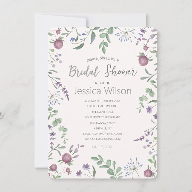 Watercolor Floral Meadow Clover Bridal Shower Invitation (Front)