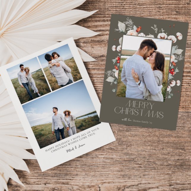 Watercolor Floral Merry Christmas Photo Card (Creator Uploaded)