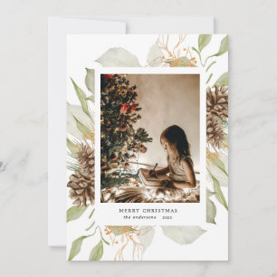 watercolor floral merry christmas photo card