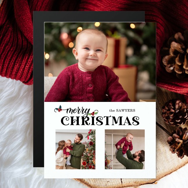 Watercolor Floral Merry Christmas Script 3-Photo (Creator Uploaded)