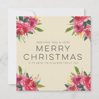 Watercolor Floral Merry Christmas Script Cards