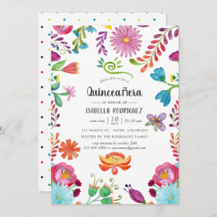 Watercolor Floral Mexican Fiesta Quinceañara Invitation