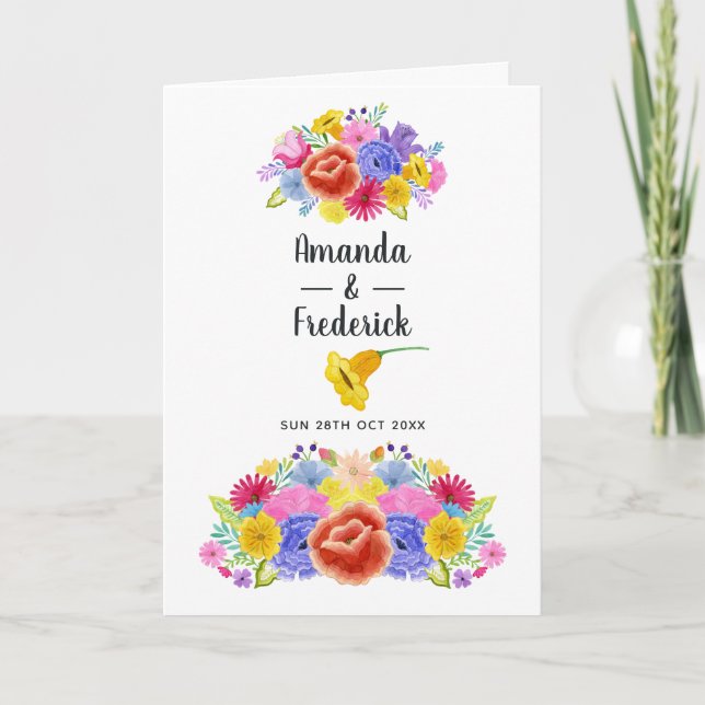 Watercolor Floral Mexican Fiesta Wedding Program (Front)