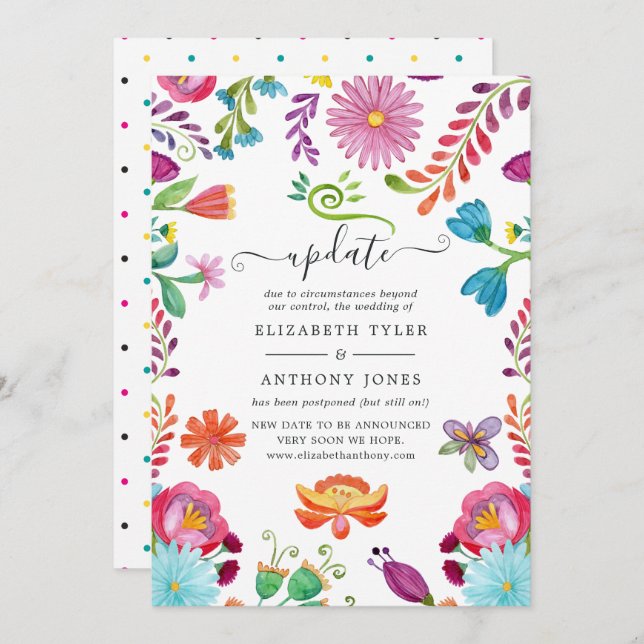 Watercolor Floral Mexican Fiesta Wedding Update Invitation (Front/Back)
