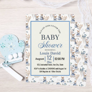 Watercolor Floral Mice Baby Shower Invitation