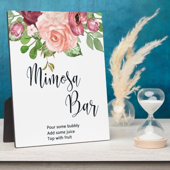  Watercolor Floral Mimosa Bar Wedding Sign Plaque (Side)