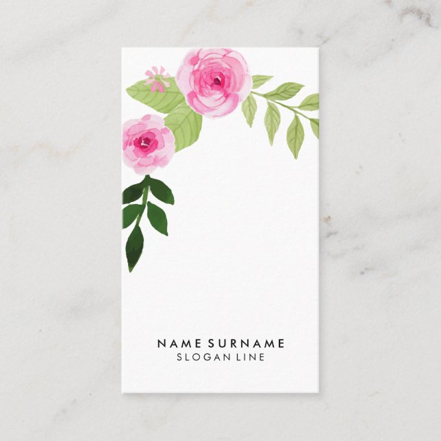 Watercolor Floral Minimal Modern Pastel Vertical Business Card (Front)