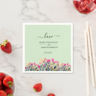 Watercolor Floral Mint Green Wedding Napkin