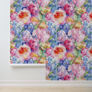 Watercolor floral mix painted wallpaper design