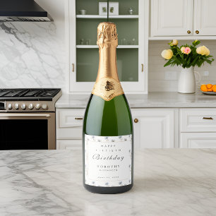 Watercolor Floral Modern Elegant Adult Birthday Sparkling Wine Label