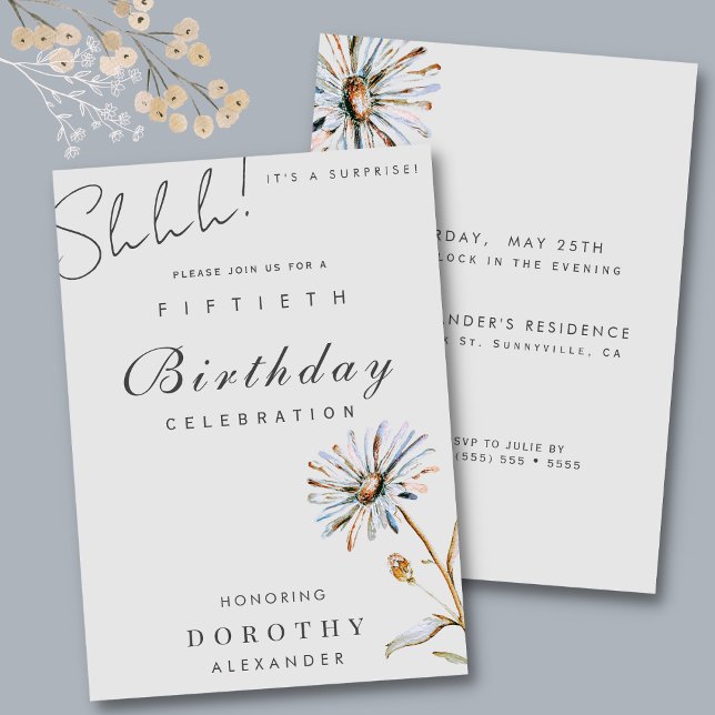 Watercolor Floral Modern Elegant Surprise Birthday Invitation (Creator Uploaded)