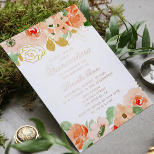 Watercolor Floral Modern Quinceañera Rose Gold