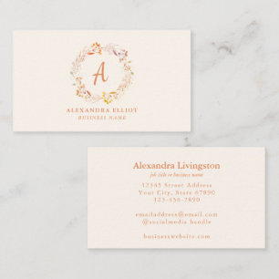 Watercolor Floral Monogram Boho Feminine Business Card