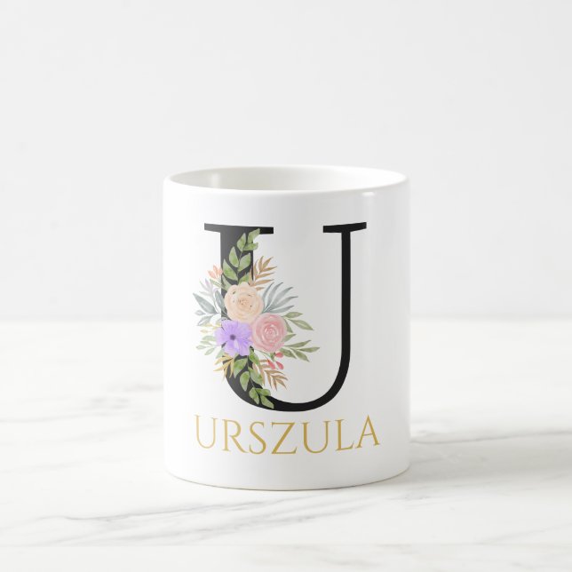 Watercolor Floral Monogram Coffee Mug (Center)