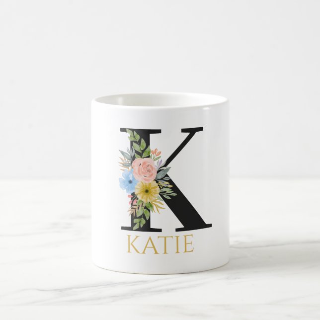 Watercolor Floral Monogram Coffee Mug (Center)
