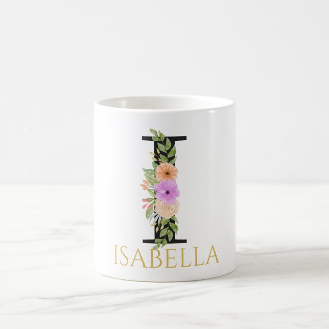 Watercolor Floral Monogram Coffee Mug (Center)