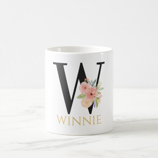Watercolor Floral Monogram Coffee Mug (Center)