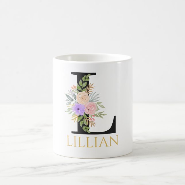 Watercolor Floral Monogram Coffee Mug (Center)