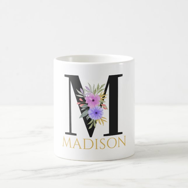 Watercolor Floral Monogram Coffee Mug (Center)
