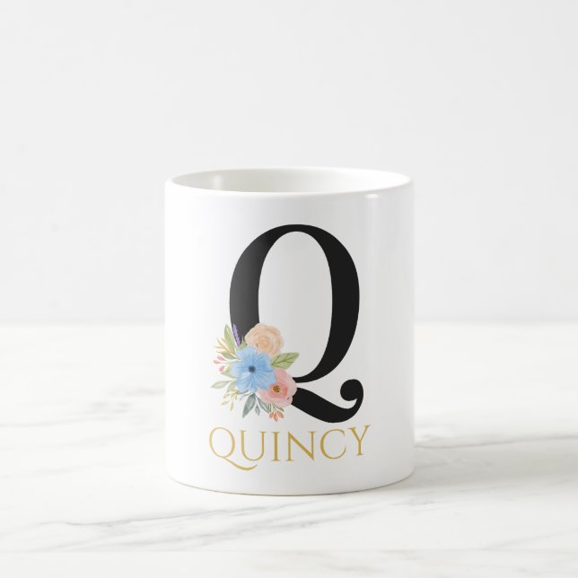 Watercolor Floral Monogram Coffee Mug (Center)