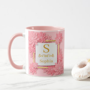 Watercolor Floral Monogram I Custom Gold Initial Mug