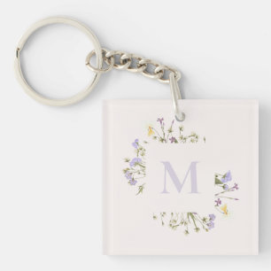 Watercolor floral monogram key ring