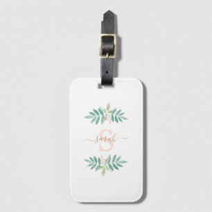 Watercolor Floral Monogram Luggage Tag