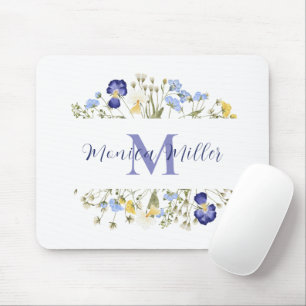 Watercolor floral monogram mouse pad