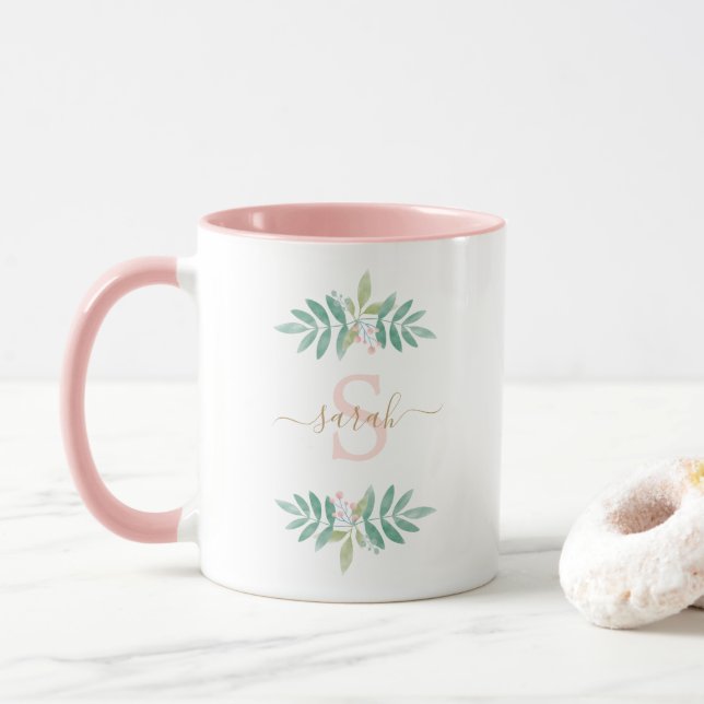 Watercolor Floral Monogram Mug (With Donut)