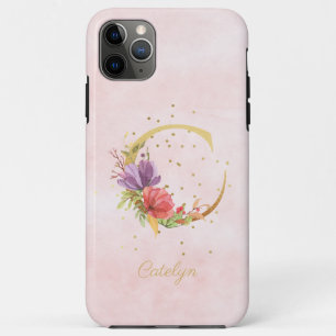 Watercolor Floral Monogram Name Initial C Letter iPhone 11 Pro Max Case